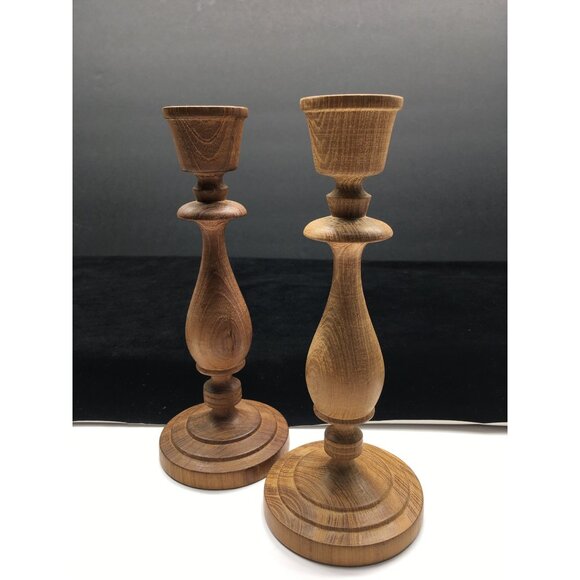 Vintage Hand Turned Wooden Candlesticks Taper Holders Two-Toned 7.5" Tall - Picture 3 of 16